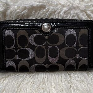 Coach Black and Brown Signature Pattern Wallet